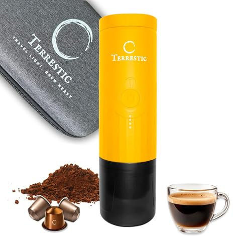 Terrestic Dose Macchina Caffè Espresso Portatile Elettrica + Custodia Protettiva da Viaggio Rigida - per Caffè in Polvere e capsule Nespresso, A batteria e ricarica con USB-C, Auto, Camping,Ufficio