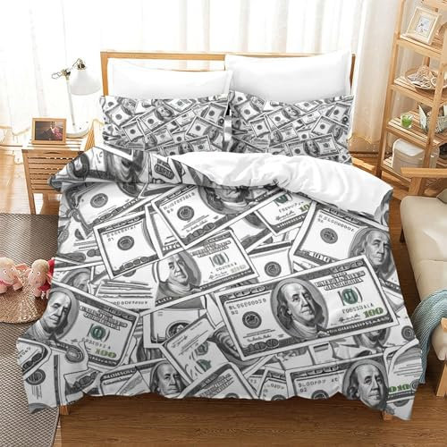 DNAVSOETR Dollar Bettbezug Set Bettwäsche-Sets Kinderbettwäsche Reißverschluss Mit Kissenbezug Betten Set Für Jungen Und Mädchen, Kinder Super King(260x220cm)