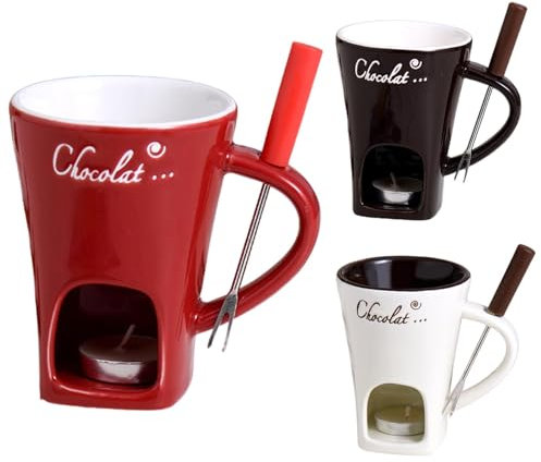 Genérico 3 Sets Ceramic Fondue Pot Set, Chocolate Fondue Mug Set with Fork, CompactTealight Burner, Cheese Warmer, Fondue Warmer Mug, M-ini Cheese Chocolate Melting Cup For Candy and Caramel