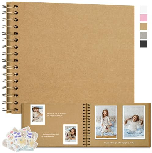 Remowith Fotoalbum Zum Selbstgestalten 28x20,5 cm DIY Fotobuch Kraftpapier Erinnerungsbuch für Hochzeiten 40 Seiten Album für Baby Familie Valentinstag Geburtstag Jahrestag Geschenk Khaki