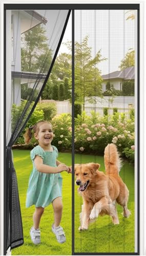 MYCARBON Zanzariera Magnetica Porta Finestra Doppia Adesione Magneti Potenti Tenda Magnetica Anti-Zanzare con Lacci Laterali(100x200 Nero)