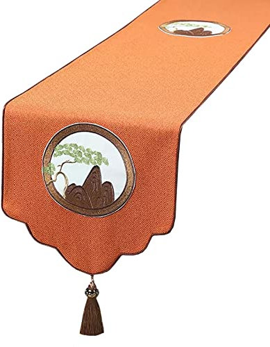 Tischläufer Boho-Tischläufer, Couchtischläufer, Tischläufer, Zen-Teetischläufer, Orange, bestickte Tischsets, rutschfeste, wärmeisolierende Tischdecke for Küche, Esszimmer, Party, Teestube, 1–4 m lang