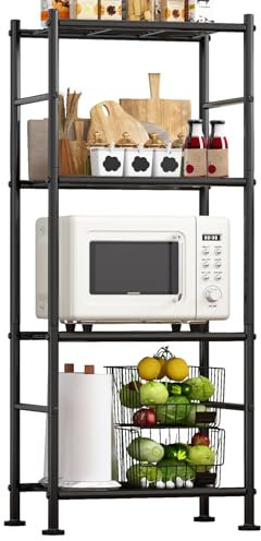 Sakugi Storage Shelves - 4 Tier Sturdy Metal Garage Shelving Unit with Adjustable Leveling Feet, Space-Saving Shelves Organizer for Pantry, Laundry, Kitchen, 46.5 x 32.0 x 112 cm, Black