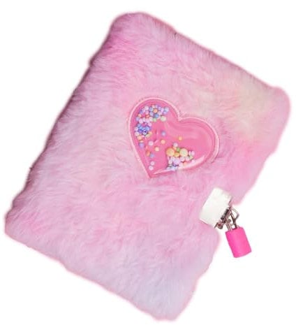 Bkljkf Rosa Tagebuch mit Schloss, Herz-Tagebuch für Mädchen,Plüsch-Tagebuch mit Herzschloss und Schlüssel - Geheimes Schreibtagebuch für Kinder und Mädchen, Plüsch-Notizbuch für Zuhause, Schule,