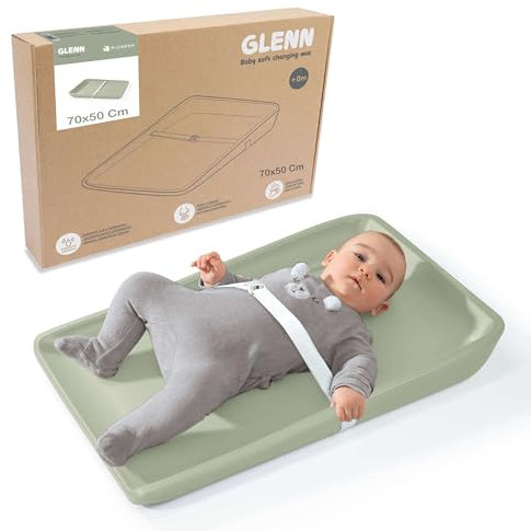 Cambiador Silicona Bebe Verde 70x50 cm. Colchoneta Cambiador Silicona Bebé con Arnés Seguridad, Suave, Impermeable apto para Mueble Cómoda Bebe 50x70 cm y portatil Alondra.