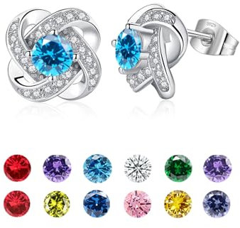 HEEYA Sterling Silber Post Ohrstecker für Frauen, hypoallergene Geburtsstein Ohrringe mit Zirkonia, Muttertag Jahrestag Geburtstag Schmuck Geschenke