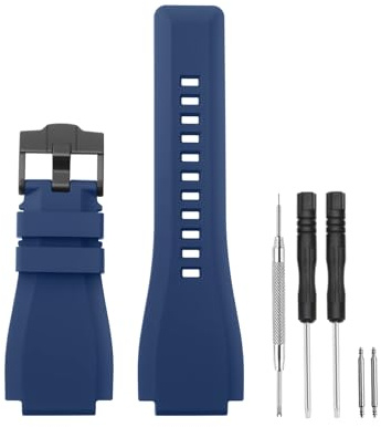 HANYTON Kompatibel mit Bell & Ross Uhrenarmbändern, 24 mm weiches Gummi-Silikon-Ersatzarmband für Bell Ross Watch Serie BR01 BR03, Schwarz, Blau/schwarze Schnalle, 24mm