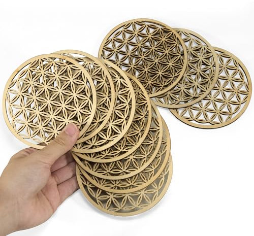 10 Dessous de Verre en Bois Arbre de Vie - Lot de 10 Pièces en Bois Massif - Diamètre 10 cm - Épaisseur 0,2 cm