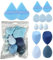 SGERUFZ 14 pièces éponge cosmétique et Stylo à cuticules, mélangeur pour Poudre, crème et Fond de Teint, éponge de Fond de Teint, mélangeur de beauté, Sac cosmétique pour Dames(Bleu)