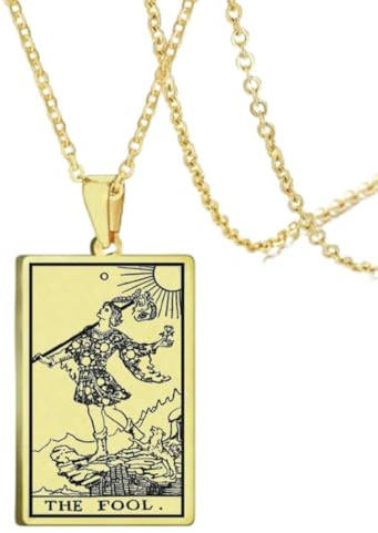 fycouyee Mode Vintage Muster Tarot Halskette Edelstahl Mann und Frau Quadratischer Anhänger Gold Halskette