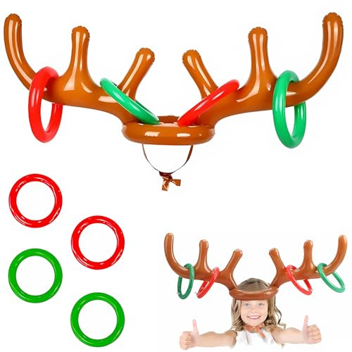 UZYXC Jeu de Lancer d'Anneaux en Bois de Cerf Inflatable pour Piscine, Jeux d'Été Extérieur/Intérieur Adultes avec Accessoires Fête Piscine, Parfait pour BBQ et Animations