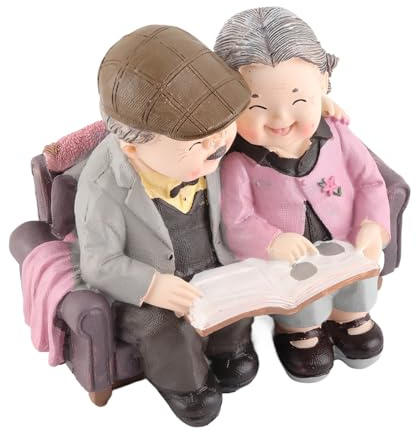 Harzpaar Figur alter Mann und Frau Statue Handbemalte Wohnkultur Deko Geburtstagsgeschenk für Paare 13,5 x 9,5 x 11,5 cm