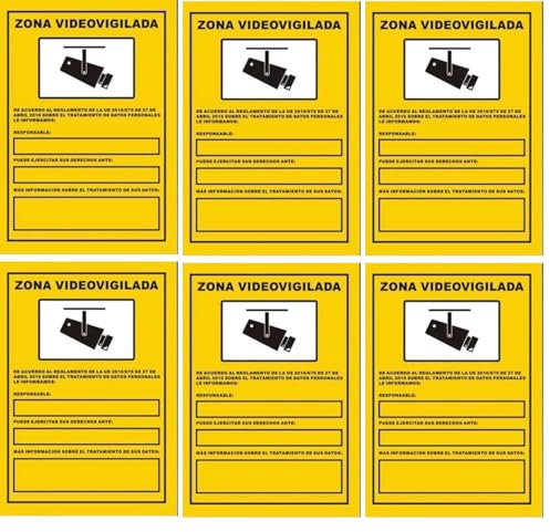 PCMOVILES – Pack de 6 Carteles “Zona Videovigilada” de PVC 20×30 cm | Señal de Advertencia Resistente | Para Vallas, Parcelas, Chalets | Uso Exterior e Interior