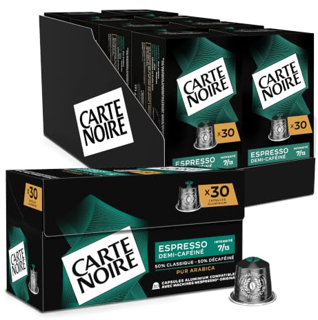 CARTE NOIRE - Capsules de Café Demi-cafeiné Numéro 6 Compatibles Nespresso-Café 100purcent Arabica-Lot de 30 x 8 Capsules Aluminium-Fabriqué en France (240 capsules)