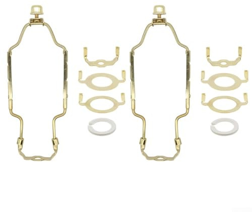 URPIZY 2 Sets Lampenschirm-Halterung Kit, 7-10 Zoll Verstellbar, Metall Harfenhalter Für Tischlampen, Stehlampen, E26/E27/E14 Adapter Inklusive(Gold)