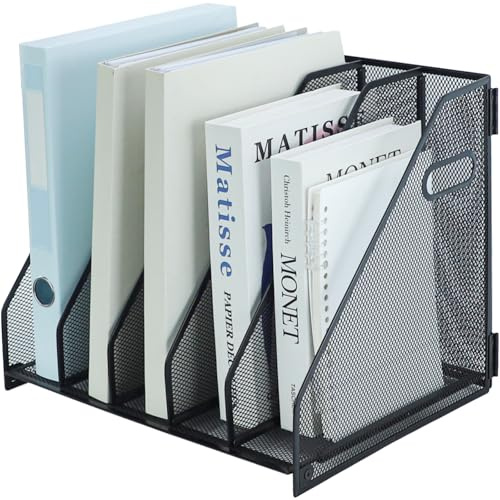 HIHOBDAY Desk Organizers Metal Desk Magazine File Holder Rack File Organizer for Office Desktop,Home Workspace,5 Vertical Compartments