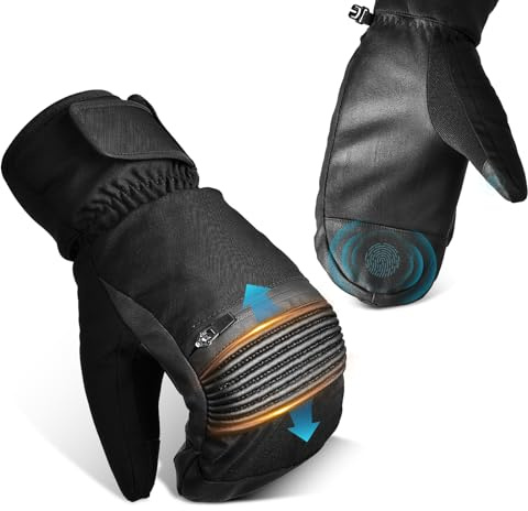 tekkapoi Winterhandschuhe Herren Damen, Skihandschuhe Fäustlinge Wasserdicht Warm, Touchscreen Outdoor Snowboard Schwarz M