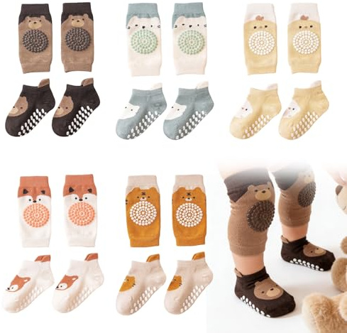 Pynzeka 5 Paia Ginocchiere Bimbi per Gattonare Estive Ginocchiere per Bambini Ginocchieres Bambino Antiscivolo Elastica 0-12 Mesi