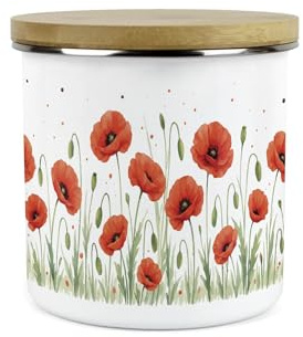 Purely Home Red Summer Poppies Canister - Poppy Patterned Floral Homewares Gifts - 1.2L Enamel Hot Drinks/Food Kitchen Storage Container