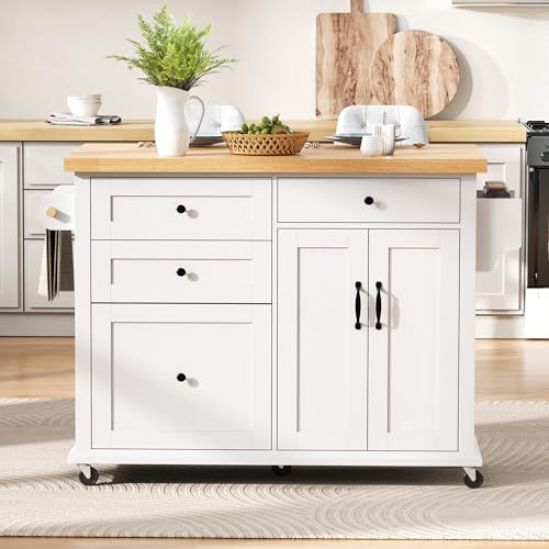 Küchenwagen mit 5 Rollen,Kücheninsel mit Klappbaren Arbeitsplatte,Küchenschrank mit 4 Schubladen,1 Doppeltür-Aufbewahrungsschrank,107 * 45(70)*90.5cm(L×W×H) Weiß