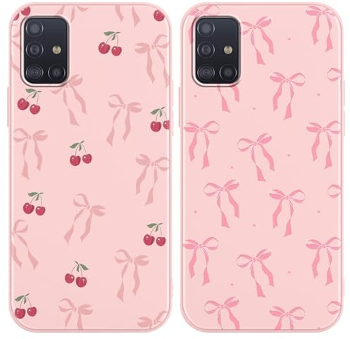 Yirlbey 2 Stück Handyhülle für Samsung Galaxy A51 4G Hülle 6,5, Aesthetic Muster Schleifen Kirsche Motiv Design Weiche TPU Ultra Dünn Bunt Silikon Schutzhülle Kratzfeste Stoßfest Case für Mädchen