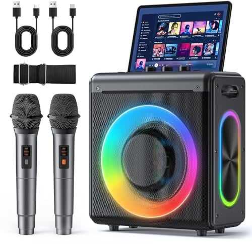Karaoke Machine with 2 Microphones: Portable Bluetooth Speaker for Adults & Kids - PA System with Lights Supports TWS/TF Card/USB/AUX for Home Party-Stage Subwoofers