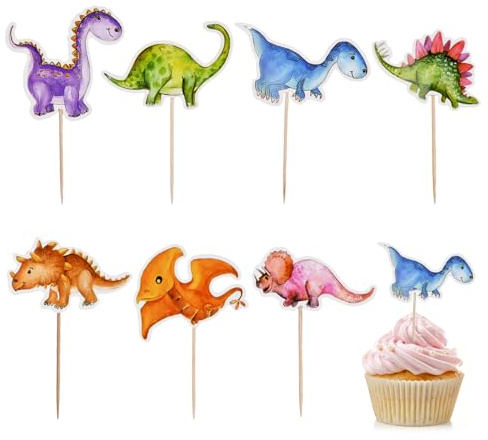 42 Pack Cupcake Toppers Dinosaur, Printed Fondant Cake-Decorations, Dinosaur Cupcake Picks Dino Theme Baby Shower Kids Birthday Party Cake Decorations Supplies