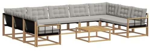 vidaXL Outdoor-Sofagarnitur mit Kissen 10 pcs Weiß und Hellgrau, Garten, modernes Sectional Sofa, strapazierfähige Außenmöbel für Patio, Lounge-Set für Terrasse