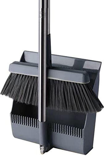 Broom and Dustpan Set - Upright Cleaning Supplies with Long Handle and Comb Teeth for Home, Kitchen, and Lobby Floor Cleanup