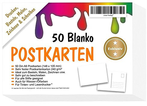 50 Blanko Postkarten DIY weiss in A6 zum selber gestalten, bemalen, bedrucken 240g mit erhöhtem Papiervolumen EXTRA STARK