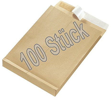Herlitz 797506 Faltentasche B4 braun, 100 Stück, 130 g/qm, zu je 25 Stück eingeschweißt mit Haftklebung (100er Pack, B4 braun)
