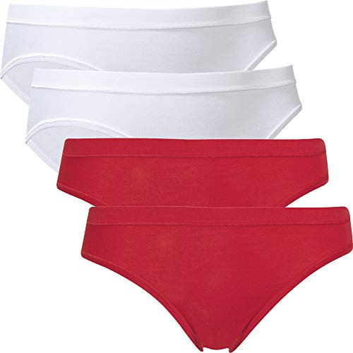 con-ta Damen-Hüftslip 4er-Pack Feinripp weiß/rot Größe 38