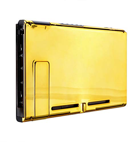 eXtremeRate Chrome Gold Console Back Plate DIY Replacement Housing Shell Case for Nintendo Switch Console with Kickstand JoyCon Shell NOT Included