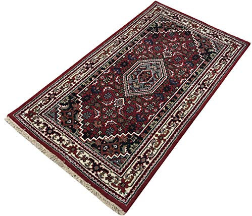 WAWA TEPPICH Orientteppich Bidjar Handgeknüpft ROT Cream Teppich~ 100% Wolle (90 x 160 cm)