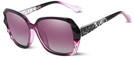 LumiSyne Sonnenbrille Damen Verspiegelt Verlaufsglas Polarisierte UV Schutz,Groß Polycarbonat Gläser Diamant Schneiden strasssteine verziert Rahmen,Draußen Reise Geschenkbox(Violett)