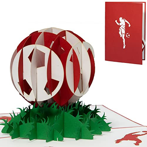 LINPOPUP®, LIN17549, Pop Up Karte Fußball, Pop Up Karte Geburtstag, Pop Up Geburtstagskarte, Stadion Gutschein, Rot Weiß, 3D Fußball Karte, Rot Weiß, N305