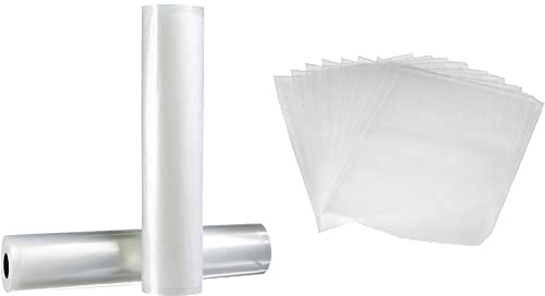 Amazon Basics 30 cm x 600 cm, 2 Rollen für Vakuumierer & Vakuumierbeutel 22cm x 30 cm, 50 Stück