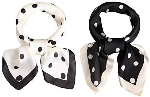 SOJOS Bandana Nicki-Tuch Damen Halstuch Kopftuch Seidentuch mit Polka Dot 70 x 70 SC317 (D20 Weiß (schwarzer Punkt) + Schwarz (weißer Punkt) 2 Schals)