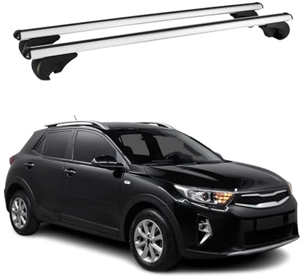 OMAC Dachträger für Kia Stonic 2017-2026 Aluminium 2 Stangen Silber | TÜV/DIN 75302:2019 geprüft, Abschließbar, bis 75 kg Traglast, Querträger, Grundträger