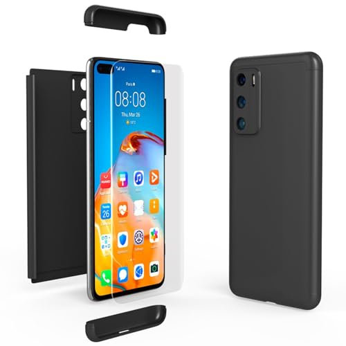 NALIA Cover Integrale compatibile con Huawei P40 Custodia, 360 Gradi Protettiva Fronte e Retro & Vetro Temperato, Phone Case Rigida Protezione Telefono Cellulare Bumper Sottile, Colore:Nero
