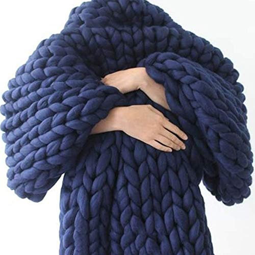 MANG Cotton Cable Chunky Knit Blanket Super Soft Home Decor Knitted Throw Blanket Handmade Knitting Throw Navy/Blue Weighted Blanket, 40×80in