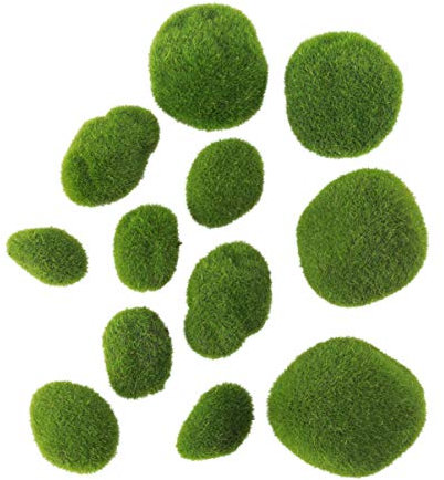EXCEART 12pcs Artificial Moss Rocks Green Moss Ball Faux Moss Covered Mossy Flocking Stones Landscape Decor for Terrarium Fish Tank Planter