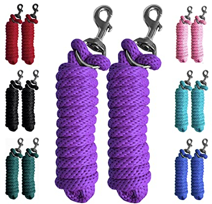 Majestic Ally Solides Poly-Führseil für Pferde und Nutztiere, 3 m lang und 1,6 cm dick, austauschbarer robuster Bolzenverschluss, handgefertigt, weich, bruchsicher, Violett, 2 Stück