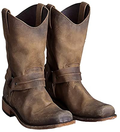 GDAFF Herren Cowboystiefel Western Cowboy Style PU Leder Hohe Stiefel Brown