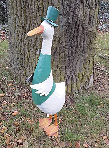 Deko-Impresion Große Ente mit Zylinder Gartendekoration Eisen grün-weiß 62 cm