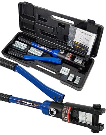 AMZCNC Hydraulic Crimping Tool 16T with 13 Dies of 8-300mm² in Thick Chrome, Insulated Handle, Steel Body, Ideal for Terminating Copper/Aluminum Lugs Terminals