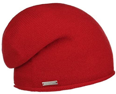 Seeberger Kaschmir Beanie mit Rollrand Kaschmirmütze Strickmütze Wintermütze Mütze Long (One Size - rot)