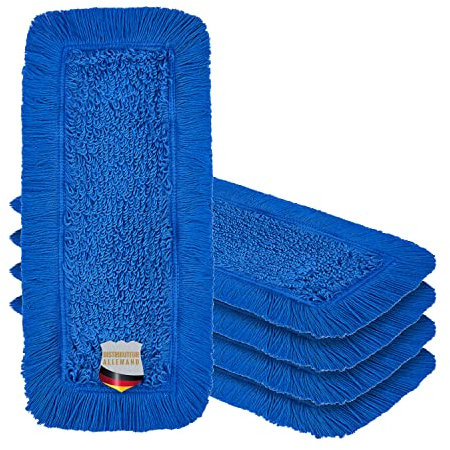 Okaei 5 Stück Wischmopp Bezug (40 cm) - Bodenwischer-Wischbezug zur Trocken- & Nassreinigung - Bodenwischer-Bezug für alle Gängigen Wischmopp-Halter und Pressen - Hochwertiger Wischer-Bezug Blau