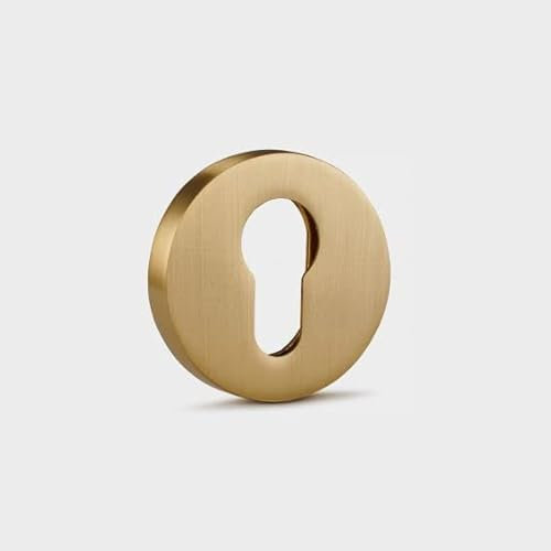 Modern Solid Brass Key Escutcheon Plate Set Keyhole Covers Euro Cylinder Locks (Gold)