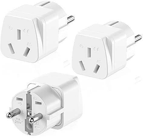 Adaptateur de Voyage 3 pièces Australie vers UE, Adaptateur de Prise Schuko Chine vers UE, Prise de Voyage, Prise Australie/Chine/Nouvelle-Zélande et Fidji vers l'allemand, (Blanc)